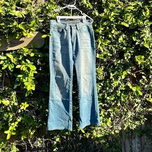 Embroidered light wash flare jeans